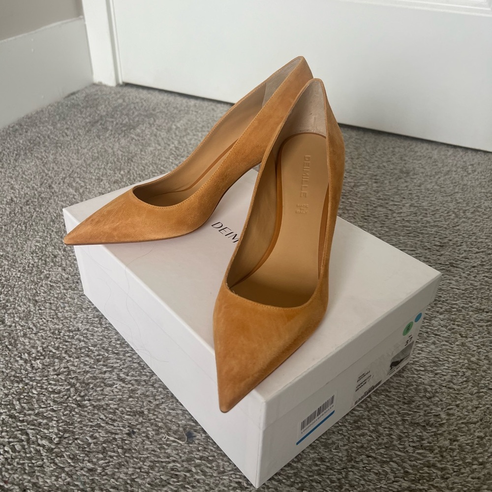DEIMILLE Pointed Suede Pumps in Tan - Designer Women's Heels